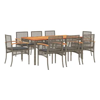 vidaXL Garden Dining Set Piece with Cushions Outdoor Chair Grey Poly Rattan