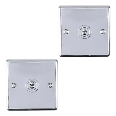 2 PACK Gang Single Retro Toggle Light Switch POLISHED CHROME 10A Way Plate