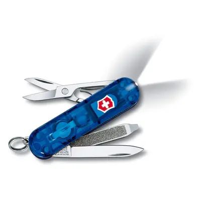 Signature Lite Swiss Army Pocket Knife, Small, Multi Tool, Functions, LED, Pen, Blue Transparent