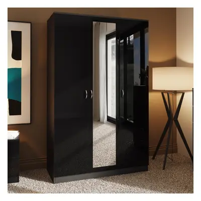 Chilton Door Mirrored Wardrobe - Black Gloss