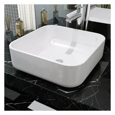 vidaXL Basin Square Ceramic White 38x38x13.5 cm