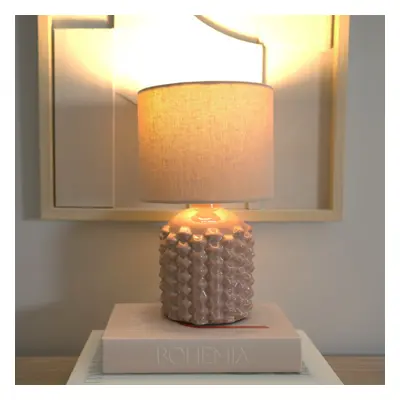 ValueLights Asha Pair of Ceramic Pink Geo Table Lamps with Drum Shades