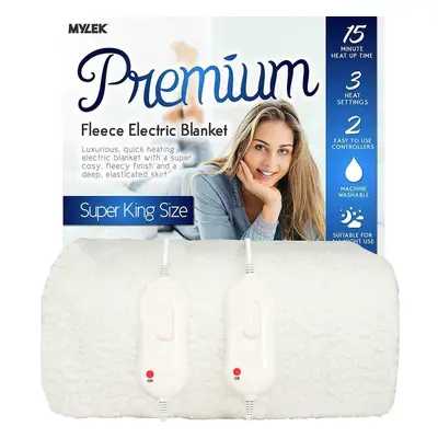 (Fleece, Super King) Mylek Heated Electric Blanket Machine Washable