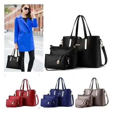 (Black) 3pcs set women leather satchel handbag shoulder messenger crossbody bag