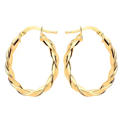 Jewelco London Ladies Yellow Gold-Plated Sterling Silver Candy Twist Oval Hoop Earrings 21mm x 2