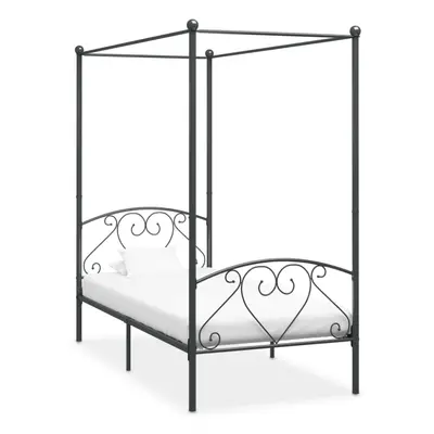 vidaXL Canopy Bed Frame Grey Metal 90x200cm Single Base Bedroom Furniture