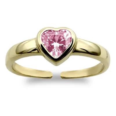 Jewelco London Ladies Solid 9ct Yellow Gold Pink Heart Cubic Zirconia Solitaire Love Heart Toe R