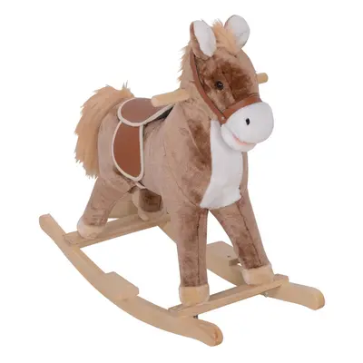 HOMCOM Kids Rocking Horse Wooden Plush Age 3+ Children Ride On Toy Rocker Baby