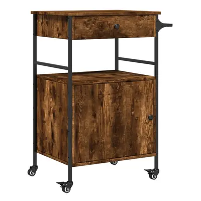 vidaXL Kitchen Trolley Rolling Cart Storage Cart Smoked Oak Engineered Wood