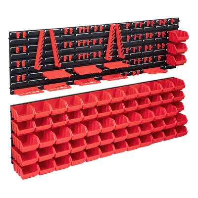 vidaXL Storage Bin Kit Piece with Wall Panels Tool Organiser Red and Black