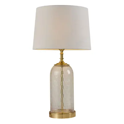 Table Lamp Solid Brass & Natural Linen 60W E27 Bedside Light Base & Shade