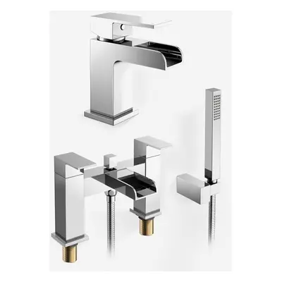 Origin Waterfall Basin Mono Tap, Bath Shower Mixer Tap & Waste Chrome