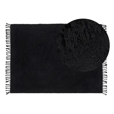 Cotton Shaggy Area Rug x cm Black BITLIS