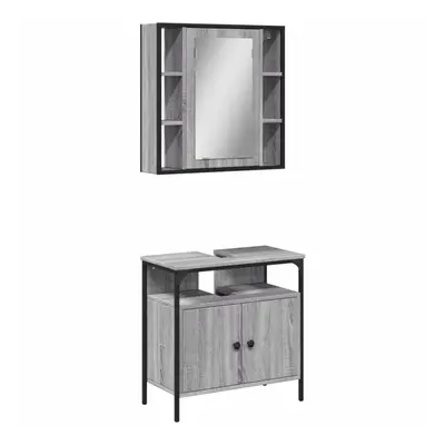 (grey sonoma) vidaXL Bathroom Furniture Set Piece Mirror Cabinet Black Engineered Wood