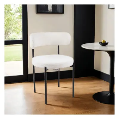 4x Elysian On Trend White Boucle Dining Chairs With Black Legs