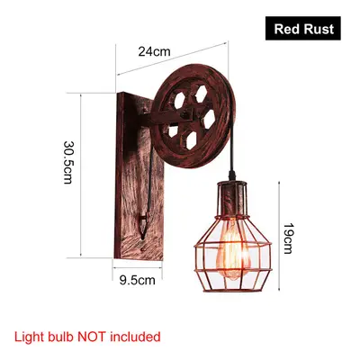 (Red Rust) Adjustable Iron Wall Lamp Lifting Pulley Sconce Light Indoor Color Without Light Bulb