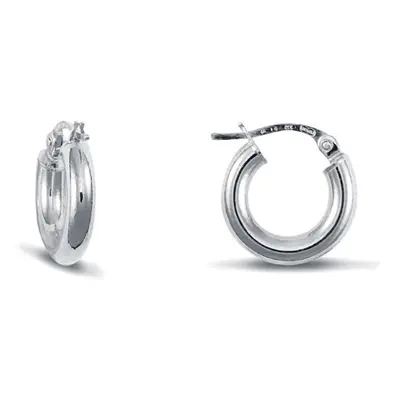 Jewelco London Ladies 9ct White Gold Polished 3mm Hoop Earrings 16mm - JER126