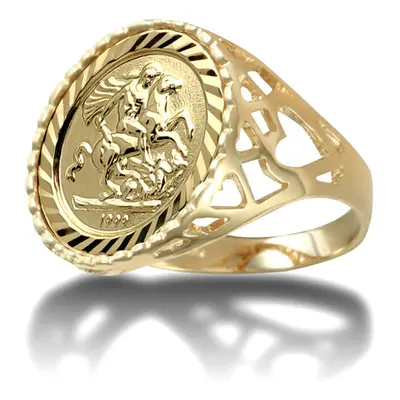 (U) Jewelco London Men's Solid 9ct Gold Love Hearts St George & Dragon Medallion Ring (10th Krug