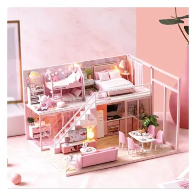 (1112g) Creative DIY Handmade Assemble Doll House Miniature Furniture Kit with Music Movement LE