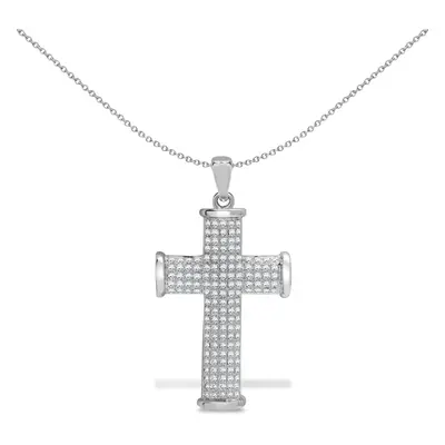 Jewelco London Ladies Solid 9ct White Gold Pave Set Round H I1 1ct Diamond Collared Cross Pendan