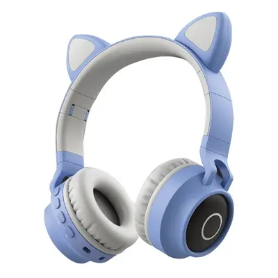 (Blue & Grey) Faddish Student Cute Cat's Ears Head-Mounted Headset No Wire Cartoon BT Game Charg