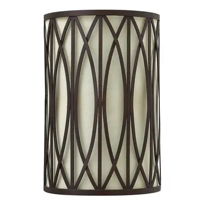 Twin Wall Light Lattice Style Metal Outer Linen Shade Bronze LED E14 60W