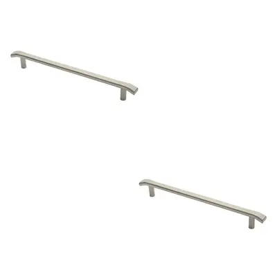 2x Flat Bar Pull Handle with Chamfered Edges 400mm Fixing Centres Satin Steel