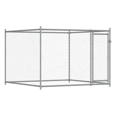 vidaXL Dog Cage with Door Grey Dog Kennel Outdoor Dog Crate Galvanised Steel