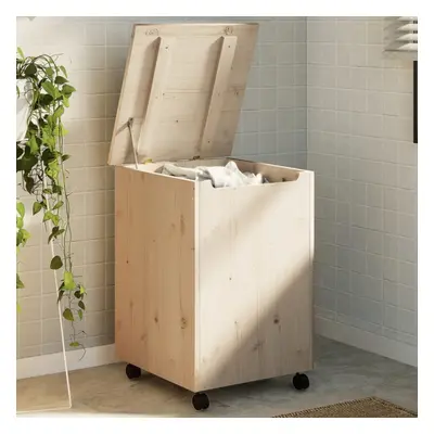 vidaXL Laundry Basket with Wheels Wash Hamper Washing Basket Solid Wood Pine