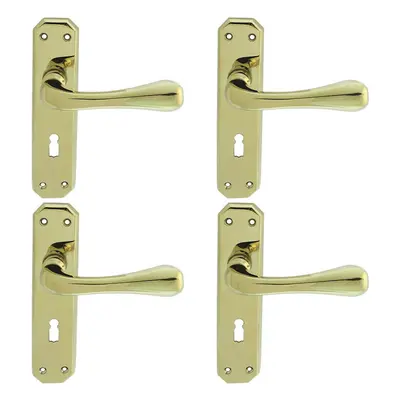 4x PAIR Heavy Duty Handle on Angular Lock Backplate x 40mm Stainless Brass