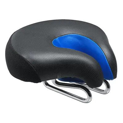 (Blue) Bicycle Noseless Saddle Wide Large Soft PVC PU Pad