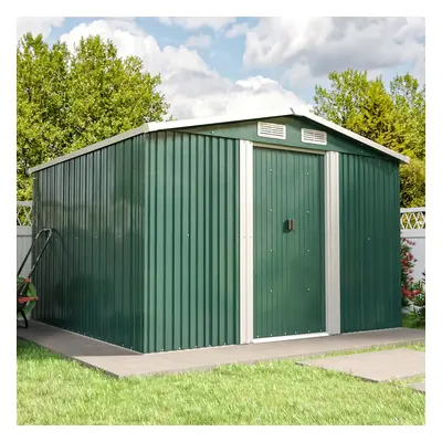 (Dark Green, 8x 8'ft) Metal Garden Shed Outdoor Storage Tool Shed Building & Foundation