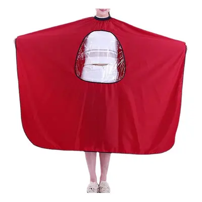 (Red) Hairdressing Robe Cloth Waterproof Barber Salon Cape Gown With Phone Window