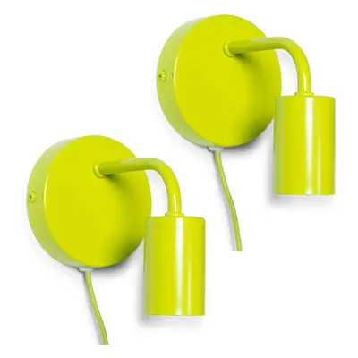 Pair of Plug in Colour Pop Lime Green Wall Lights, Easy Fit Wall Lamp