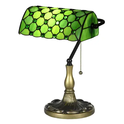 HOMCOM Stained Glass Table Lamp, Vintage Lamp with Green Handmade Shade