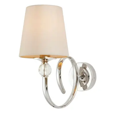 Luxury Traditional Curved Arm Wall Light Bright Nickel Crystal & Marble Shade