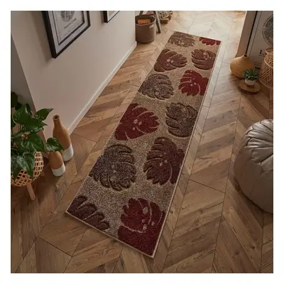 (23. 7155Q Leaf - Beige Terracotta, Hallway Runner : x cm) Modern Geometric Floral Abstract Area