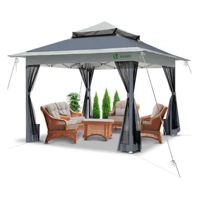 VOUNOTÂ 3.6x3.6mÂ PopÂ UpÂ GazeboÂ withÂ MeshÂ Side DoubleÂ RoofÂ MarqueeÂ PartyÂ Tent,Â Grey