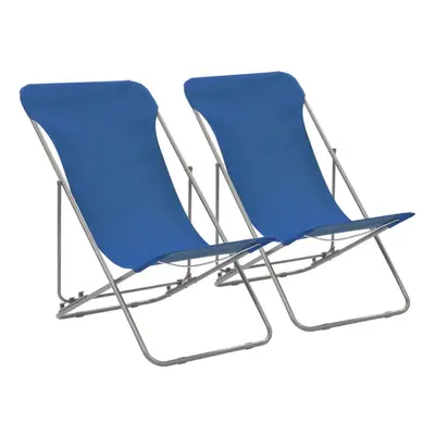 2pcs vidaXL Blue Folding Steel and Oxford Fabric Beach Chairs