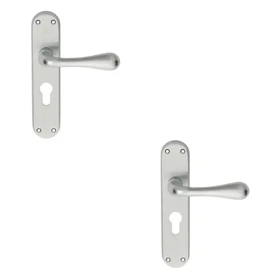 2x PAIR Smooth Round Bar Handle on Euro Lock Backplate x 40mm Satin Chrome