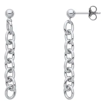 Jewelco London Ladies Rhodium Plated Sterling Silver Rolo Oval Belcher Ball Chain Link Drop Earr