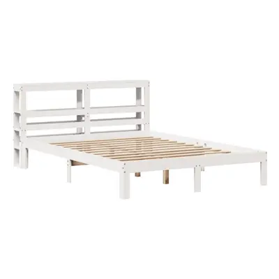 vidaXL Bed Frame with Headboard White 150x200 cm King Size Solid Wood Pine