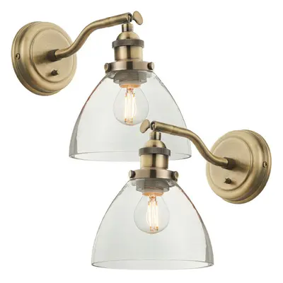 2 PACK Dimmable LED Wall Light Antique Brass Glass Shade Adjustable Lamp Fitting