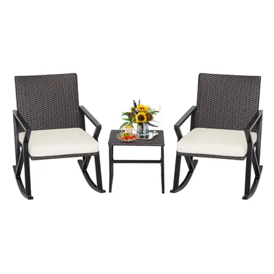 3 Piece Patio Rocking Set Outdoor PE wicker Rocker bistro Set