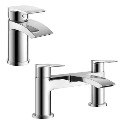 Libra Waterfall Basin Mono Tap, Bath Filler Mixer Tap & Waste Chrome