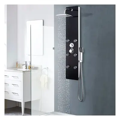 vidaXL Shower Panel Unit Glass 25x44.6x130cm Black Bathroom Jet Column Wall