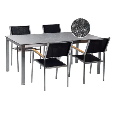 Garden Dining Set COSOLETO/GROSSETO Tempered Glass Granite Effect 180x90x75 cm Black