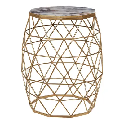 Marble Effect Wire Frame Side Table with Gold HALSEY