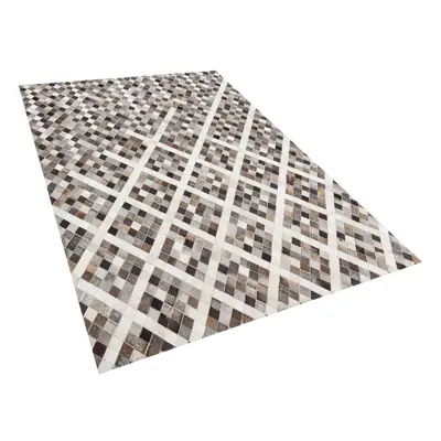 Leather Area Rug x cm Grey and Brown AKDERE