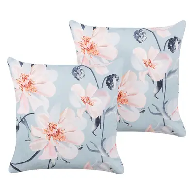 Set of Outdoor Cushions Floral Pattern APRICALE x cm Blue